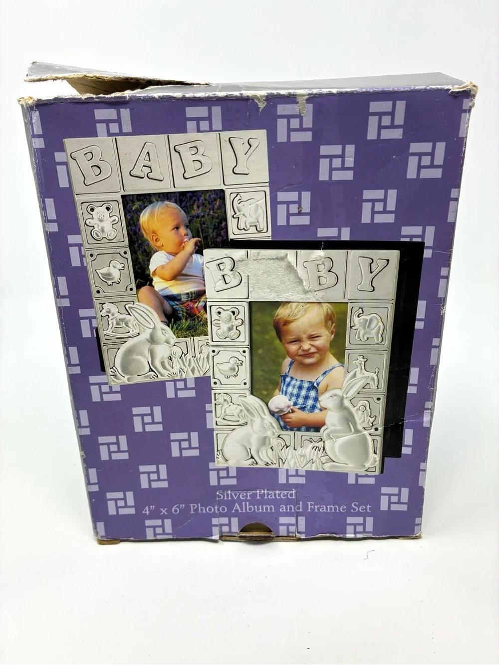 Godinger Silver-Plated Photo Album & Frame Set Baby Blocks Nursery Decor NOS